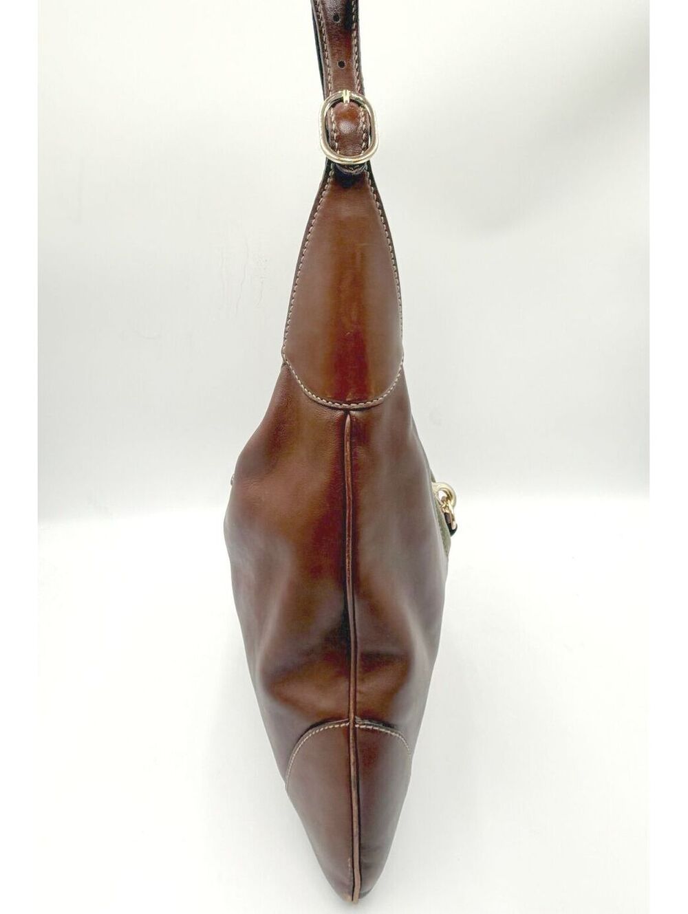 Gucci Vintage Large Jackie O Bouvier Hobo Bag Brown Leather Pink Green Stripe - Picture 9 of 16